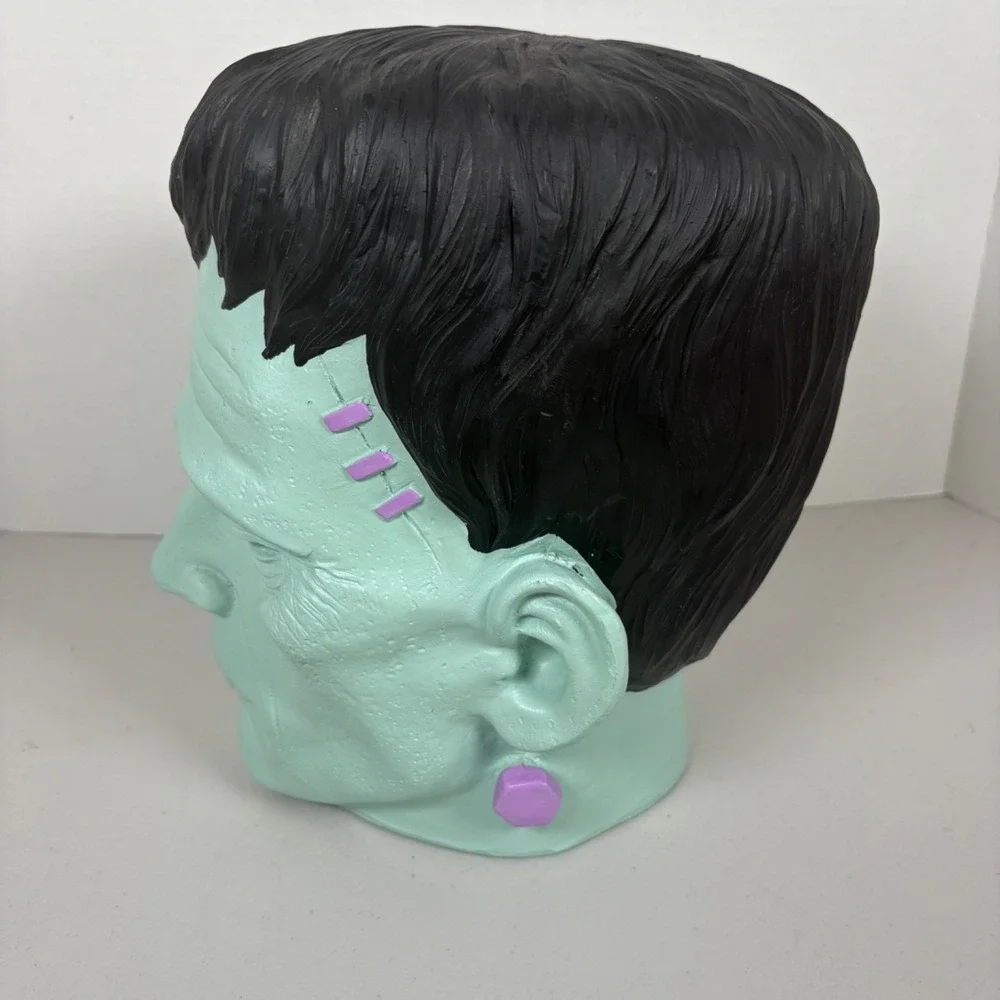 Halloween Green Frankenstein Large Head Bust Decoration Life Like Pink And Green